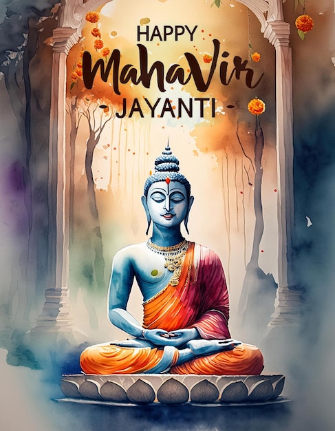 Zdjęcie uroczystość mahavir jayanti narodziny mahavira ilustracja dnia mahavir mahaveer jayanti w akwarelach