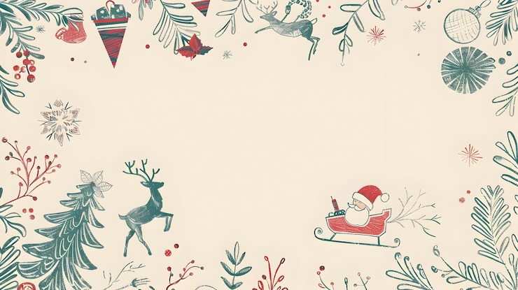 Zdjęcie uroczystość świąteczna doodle border design z elementami świątecznymi dla mockup background