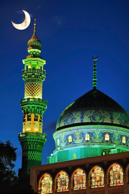 Uroczystości Ramadan Majestic Green Mosque jako symbol pokoju i jedności