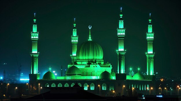 Uroczystości Ramadan Majestic Green Mosque jako symbol pokoju i jedności