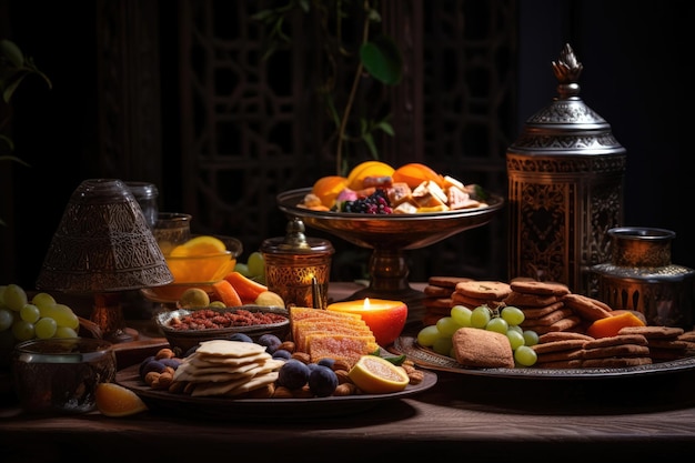 Uroczystościowy stół pełen uroczystych przekąsek podczas Eid al-Fitr