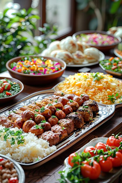 Uroczystościowy stół z tradycyjnymi potrawami na święto Eid alAdha
