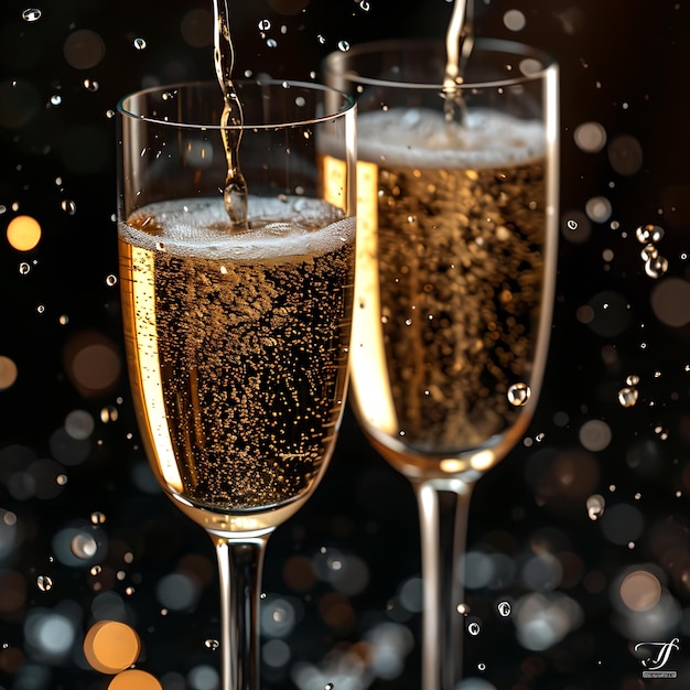 Uroczysty tost z dwoma kieliszkami szampana lśniący elegancją i luksusowym świątecznym momentem uchwycony idealnie na święta AI
