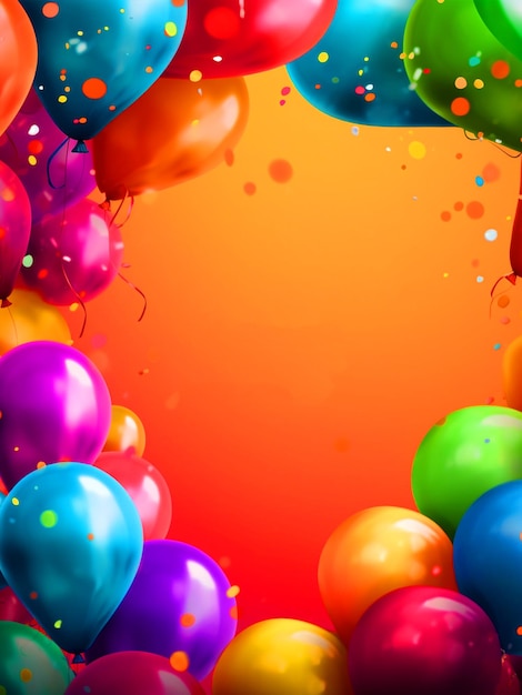 Urodzinowa ramka tematyczna z kolorowymi balonami i konfetti