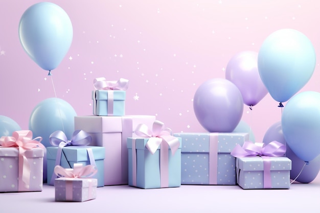 Urodzinowe tło z balonami i prezentami