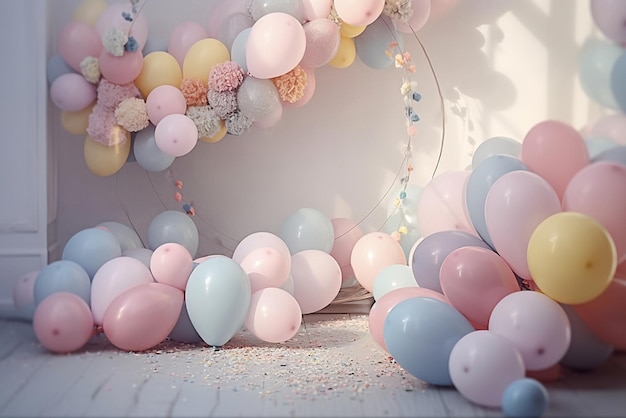 urodziny dziewczyny urodziny balony tło pierwsze ciasto przyjęcie pastelowe kolory