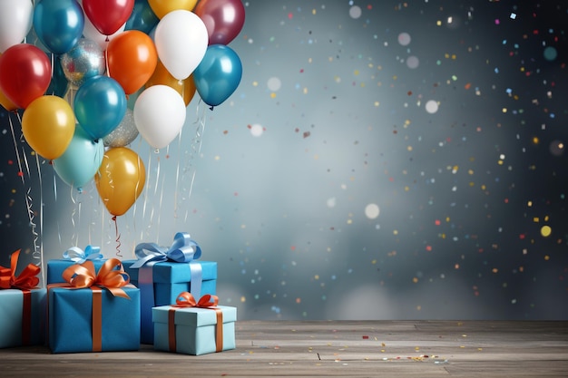 Urodziny tło z balonami i prezentami