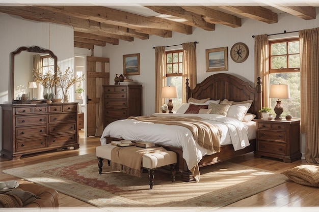 Urok sypialni rustykalnej elegancji w wiejskim domu