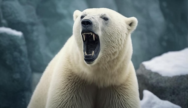 Ursus maritimus w śniegu. Portret niedźwiedzia polarnego na tle śniegu Zbliżenie niedźwiedzia polarnego.