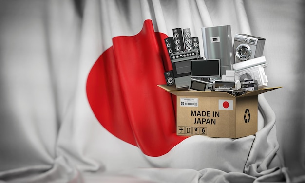 Zdjęcie urządzenia domowe wyprodukowane w japonii technika kuchni domowej w kartonowym pudełku wyprodukowana i dostarczona z japonii