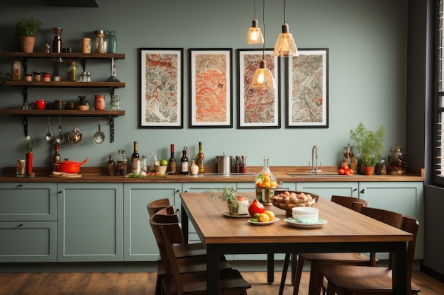 urządzona kuchnia ścienna, wykorzystująca pomysły inspirowane estetycznymi dekoracjami