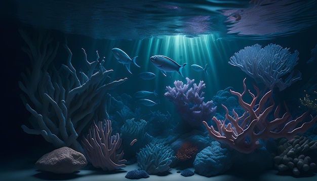 Zdjęcie urzekająca scena podwodna koralowe światło słoneczne i życie wodne
