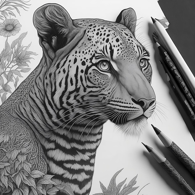 Zdjęcie urzekające czarno-białe szkice tygrysów ukazujące piękno kontrastu