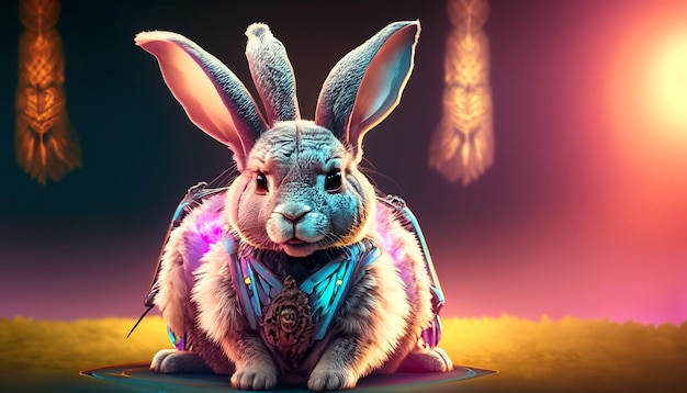 Zdjęcie urzekające spojrzenie w kinowym świetle zachodu słońca nieskazitelne szczegóły ultra wyraźne obrazy łaska i urok królika