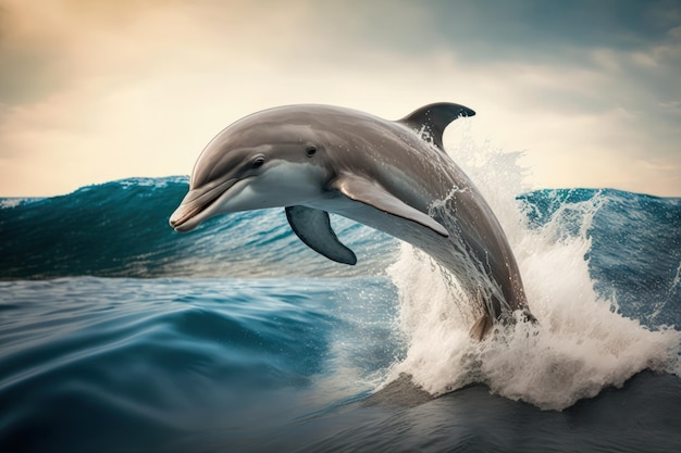 Urzekający pokaz akrobatyczny Dolphin Leap Ocean z generatywną sztuczną inteligencją