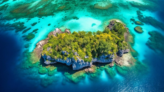Urzekający widok z lotu ptaka na odosobniony archipelag wysp ukazujący oszałamiające naturalne piękno tropikalnego krajobrazu