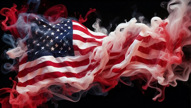 USA 4 lipca na czarnym tle Flagę Stanów Zjednoczonych na tle Flaga narodowa USA na dymie