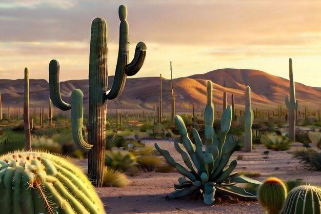 USA Arizona Organ Pipe Cactus National Monument Saguaro Cactus Carnegiea gigantean w zmierzchu