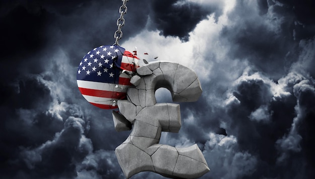 Usa ball rozbija symbol funta szterlinga uk economy d render