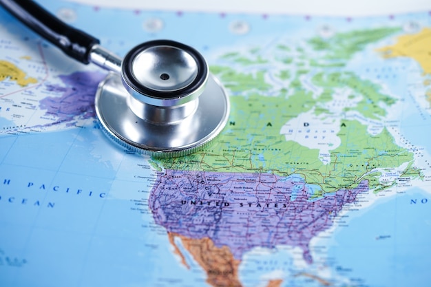 USA Stany Zjednoczone Ameryki: Stetoskop z mapy świata