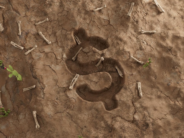 USD Dolary amerykańskie Krypta Ziemia Otwór Sucha skamielina Martwe wykopaliska Ilustracja 3D