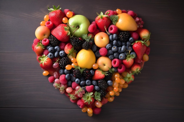 Usługa dostarczania żywności świeże owoce w kształcie serca ai generowane