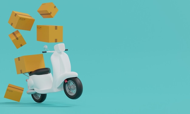 Zdjęcie usługa dostawy motocykla skutera z pudełkamionline koncepcja usługi szybkiej dostawy renderowanie 3d