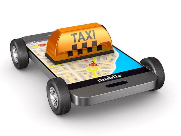 Usługa taxi na białym tle. Ilustracja na białym tle 3d