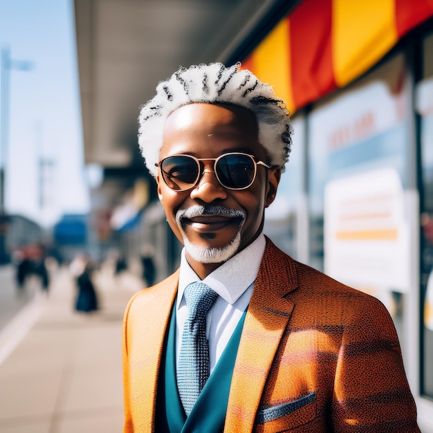 Uśmiechnięci afroamerykańscy biznesmeni na ulicy uśmiechnęli się afroamerykańczycy biznesmeni w th