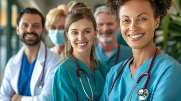 Uśmiechnięci lekarze ze stetoskopami Lekarze i pielęgniarki