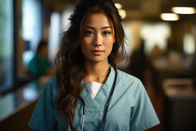 Uśmiechnięta azjatycka pielęgniarka w szpitalu