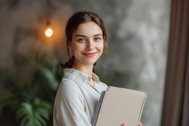 Uśmiechnięta bizneswoman trzymająca tablet w biurze