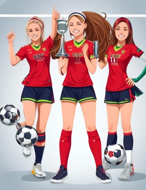Zdjęcie uśmiechnięta drużyna piłkarska kobiety świętuje zwycięstwo