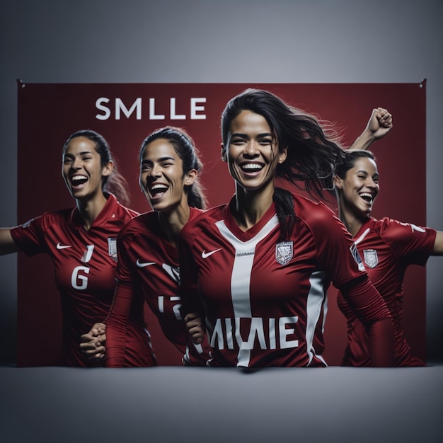 uśmiechnięta drużyna piłkarska kobiety świętuje zwycięstwo