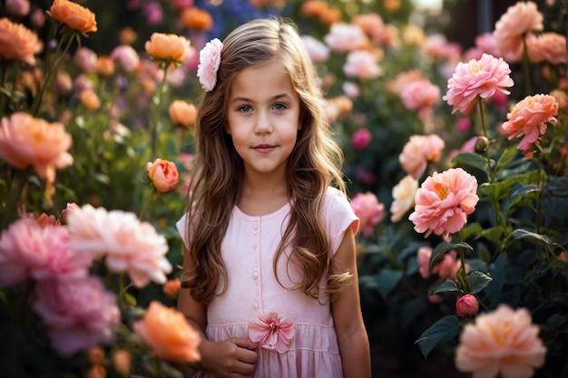 Zdjęcie uśmiechnięta piękna nastolatka w ogrodzie kwiatowym.