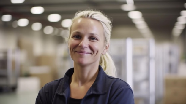 Uśmiechnięta Szwedzka Pracownica Fabryki Stojąca W Magazynie