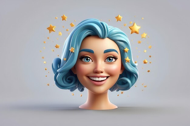 Uśmiechnięta twarz emoji z gwiezdnymi oczami glamour kobiety Cartoon smiley 3D render