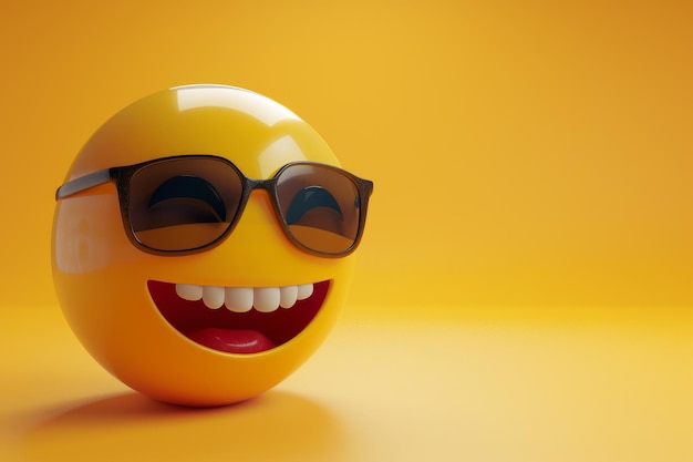 Zdjęcie uśmiechnięta żółta twarz z okularami przeciwsłonecznymi