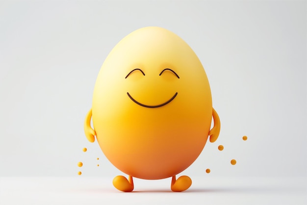 Uśmiechnięte żółte jajko wielkanocne na białym tle 3D Rendering