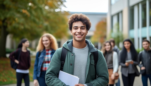 Uśmiechnięty 17-letni międzynarodowy student na uniwersytecie w Niemczech