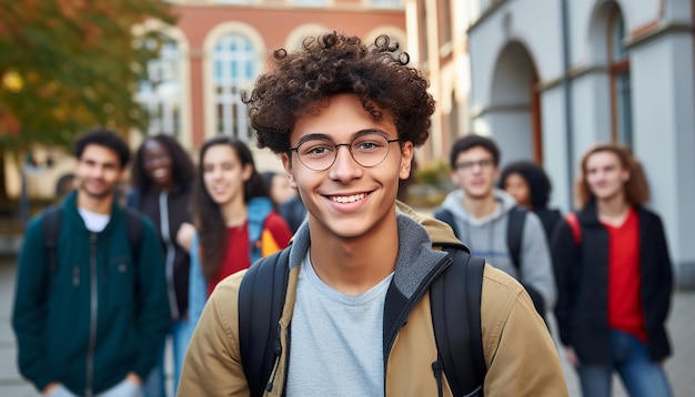 uśmiechnięty 17-letni student z zagranicy na uniwersytecie w Niemczech