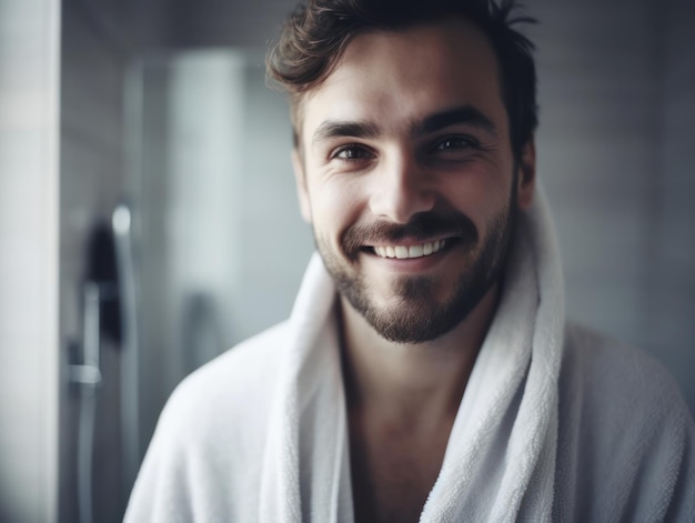 Uśmiechnięty facet w ręczniku