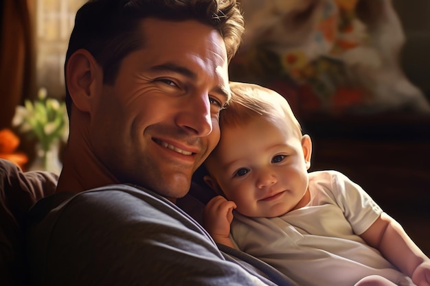 Uśmiechnięty kochający tata z szczęśliwym portretem dziecka Ai