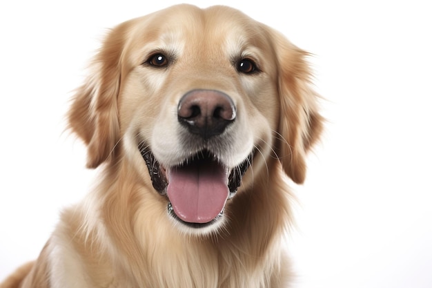 Uśmiechnięty pies na białym tle Wygenerowane przez AI