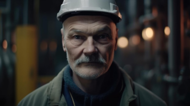 Uśmiechnięty starszy szwedzki pracownik fabryki stojący w rafinerii ropy naftowej