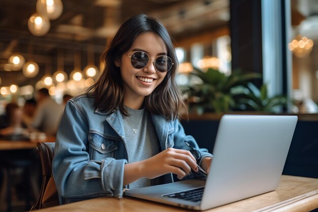 Uśmiechnięty student korzystający z laptopa