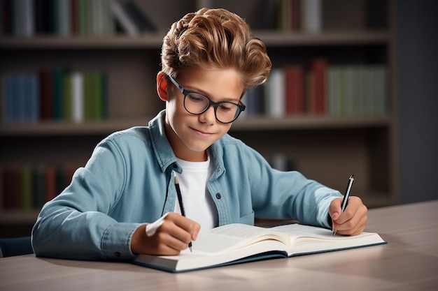 Uśmiechnięty student trzymający książki i wskazujący w górę generatywną sztuczną inteligencję