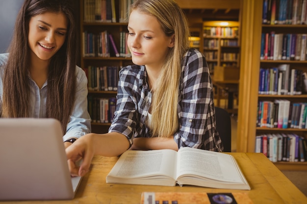 Uśmiechnięty Uczeń Pracuje Przy Biblioteką Przy Uniwersytetem