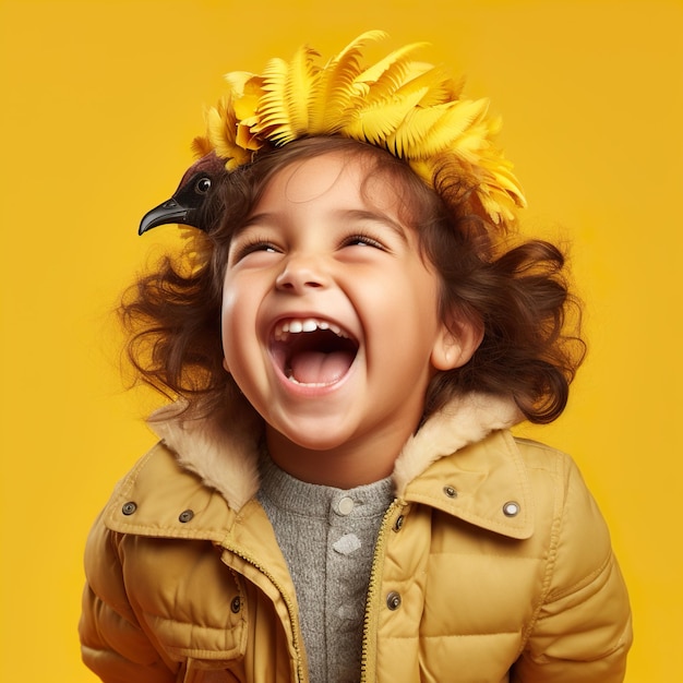 Uśmiechnij się dzieciaku w dzień dziękczynienia z żółtym tłem