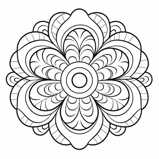 Uspokajająca symetria Czarno-biały kwiat Kolorowanie stron